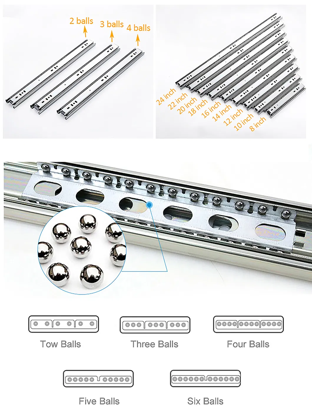 Furniture Hardware New Products Black Steel/Iron 35/45mm Three Fold Ball Bearing Soft Self Close Telescopic Kitchen Cabient Rail Full Extension Drawer Slides