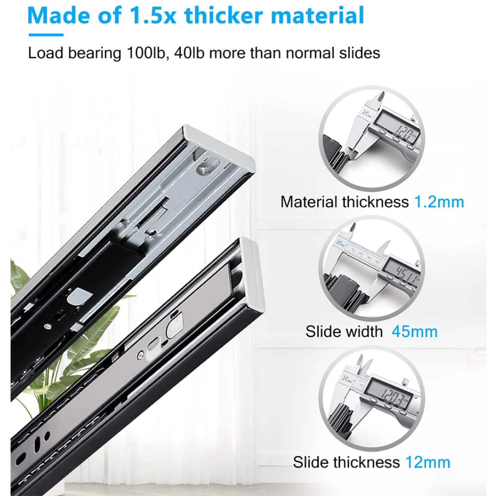 Soft-Closing and Full Extension Ball Bearing Telescopic Drawer Slides for Furniture with Push-to-Open Design